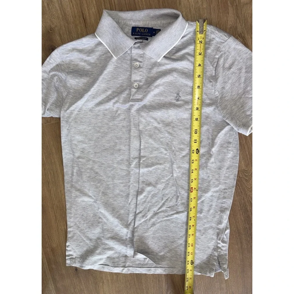 Polo Ralph Lauren Polo Shirt Gray Solid Medium Pony Custom Fit Contrasting Trim